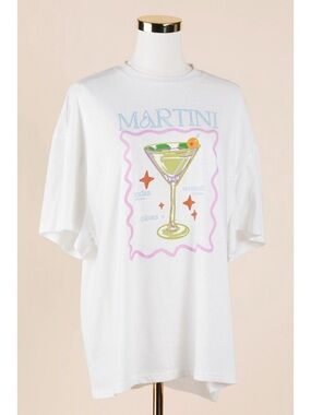 Sz M/L Princess Polly Martini Graphic Oversized Cotton Blend White T Shirt EUC